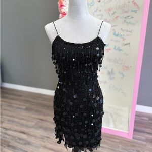 Rachel Allan Black Sequin Mini Hoco Dress